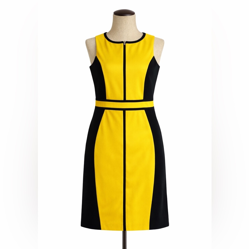 7th Avenue Colorblock Sheath Dress Size 8 | Yellow & Black Career Office Dress